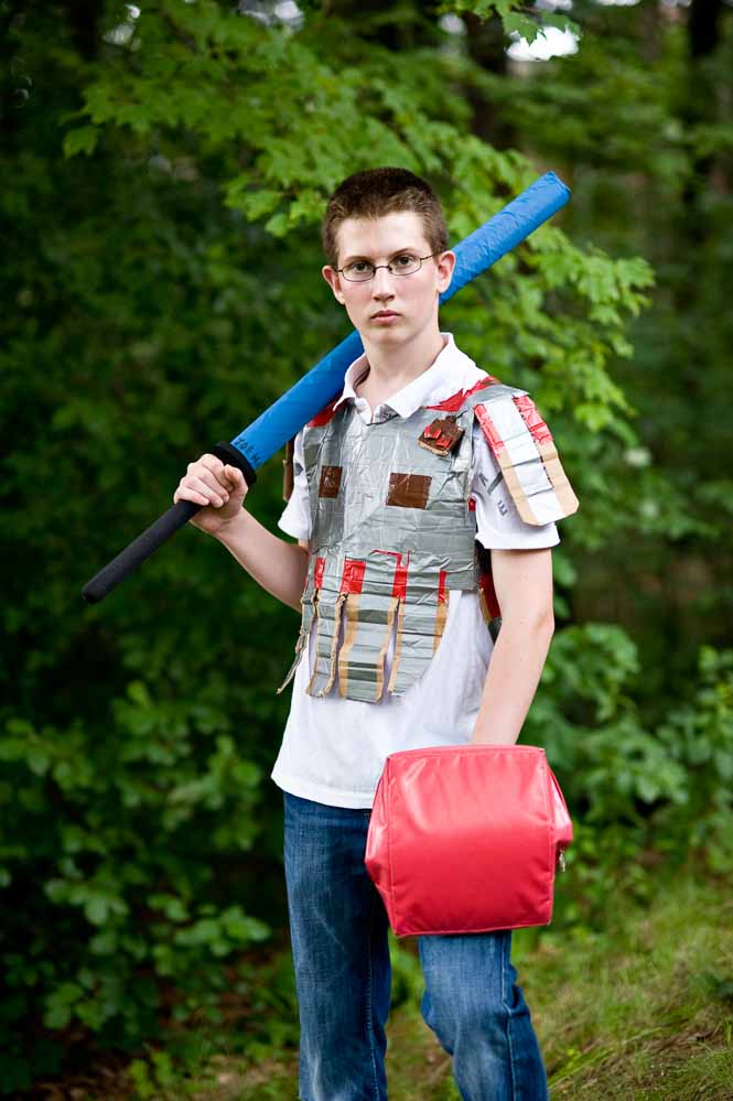 boy in homemade armor costume